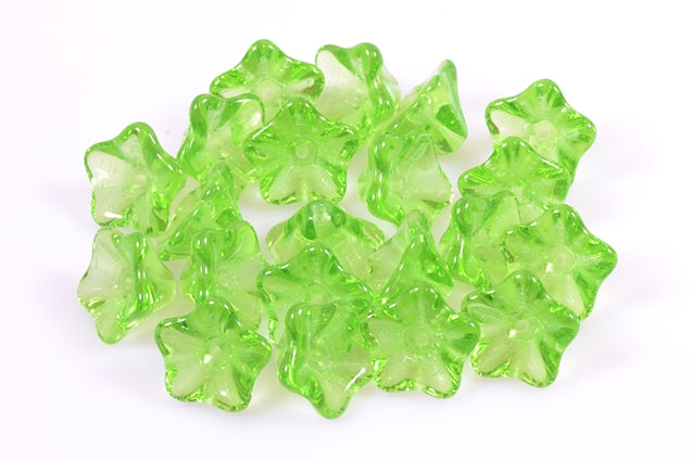 Petunia Flower Beads 8 x 13 mm, Transparent Green (50410), Bohemia Crystal Glass, Czechia 11100285