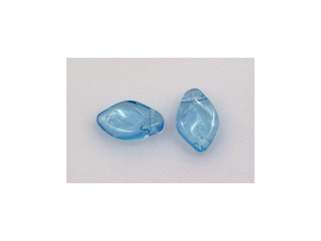 Leaf Beads Transparent Aqua Glass Czech Republic