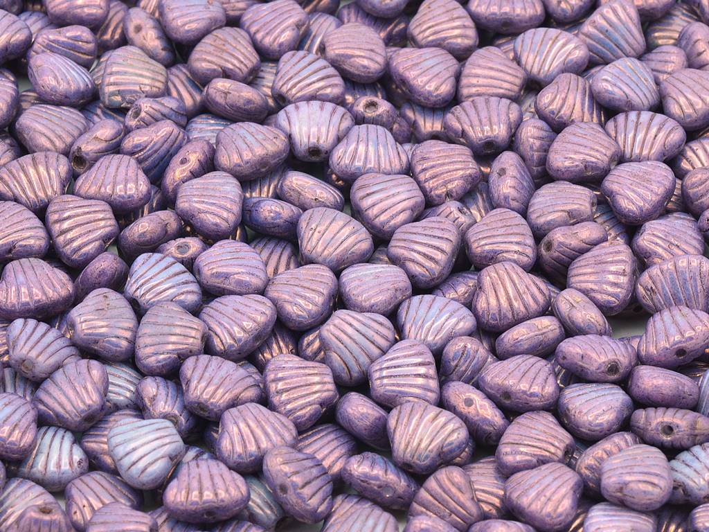 Small Flat Shell Beads, Chalk White Purple (03000-15726), Glass, Czech Republic