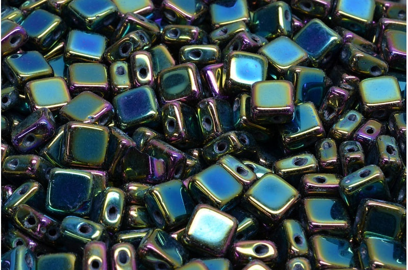 フラットシルキービーズ - 2穴、ブラック 21455 (23980-21455)、ガラス、チェコ共和国