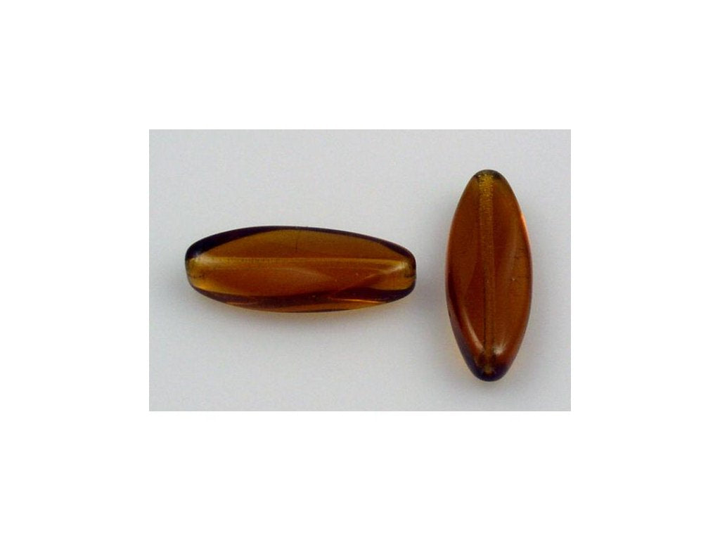 Pressed Beads Oval Transparent Brown Glass Czech Republic