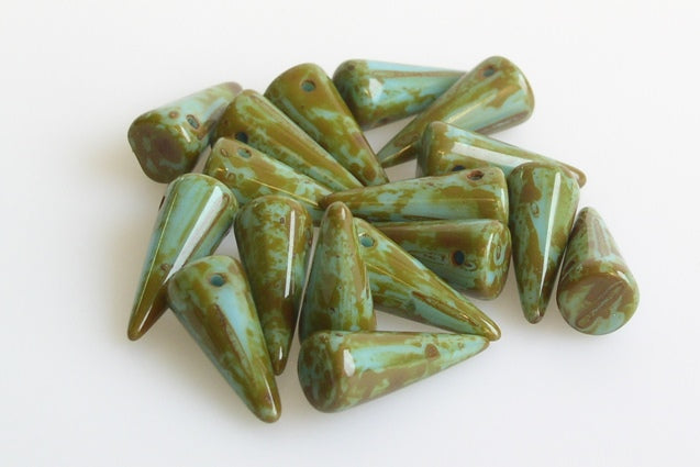 Spike Thorn Beads 7 x 17 mm, Turquoise Blue Travertin (63030-86800), Bohemia Crystal Glass, Czechia 11101321
