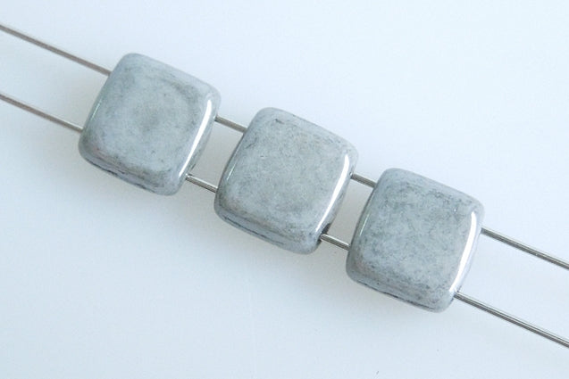 Tile 2-hole Square Beads 6 x 6 mm, Chalk White Luster Black (3000-14449), Bohemia Crystal Glass, Czechia 11109009