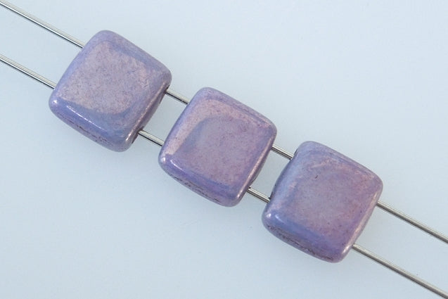 Tile 2-hole Square Beads 6 x 6 mm, Chalk White Purple (3000-15726), Bohemia Crystal Glass, Czechia 11109009