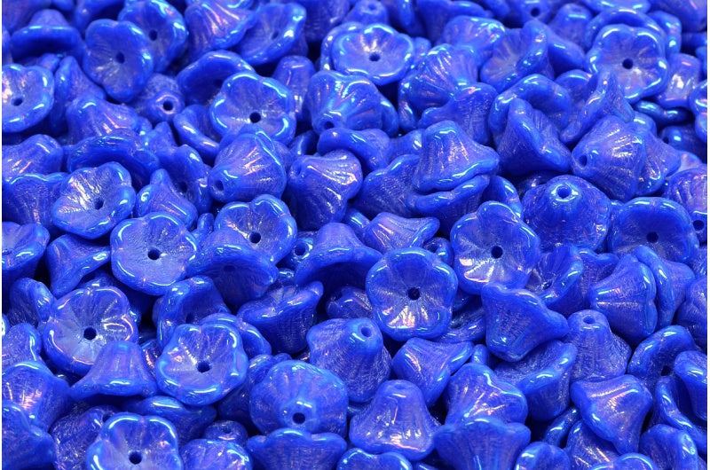 Bell Flower Cup Beads, Opaque Blue Rainbow Iris (33050-21405), Glass, Czech Republic