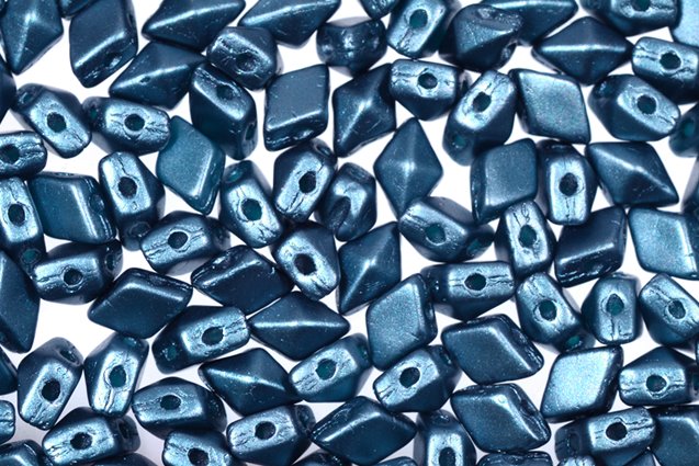 DiamonDuo 2-hole Beads Rhombus Gemduo 4 x 6 mm, Chalk White Petrol (3000-25033), Bohemia Crystal Glass, Czechia 11109025