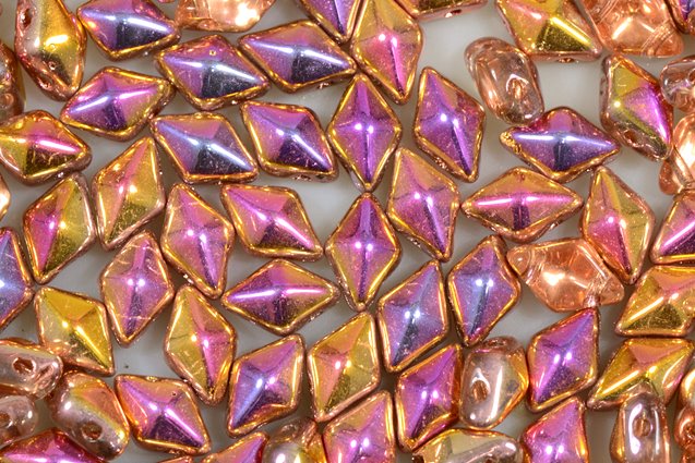 DiamonDuo 2-hole Beads Rhombus Gemduo 5 x 8 mm, Crystal Crystal Pinkyellow Coating (30-27137), Bohemia Crystal Glass, Czechia 11109025