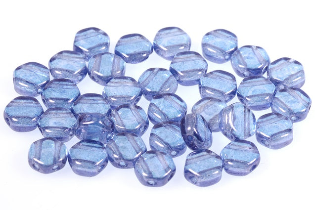 Hexagon 2-hole Flat Beads 6.5 x 6.5 mm, Crystal Luster Blue Full Coated (30-14464), Bohemia Crystal Glass, Czechia 11109027