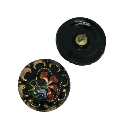 1 pcs Hand Painted Glass Buttons with ornament, size 10 (22.5 mm), Czech Republic