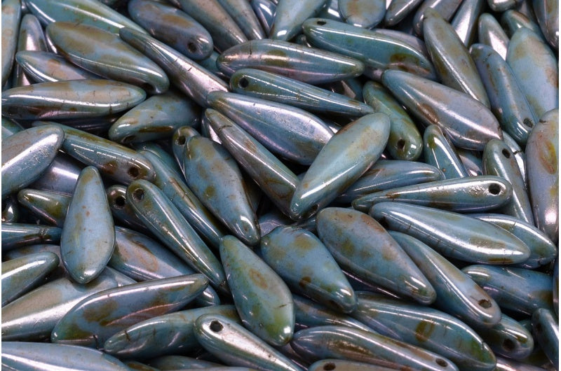 ダガービーズ、ホワイトステイン、ラスターブルー(02010-65431)、ガラス、チェコ共和国