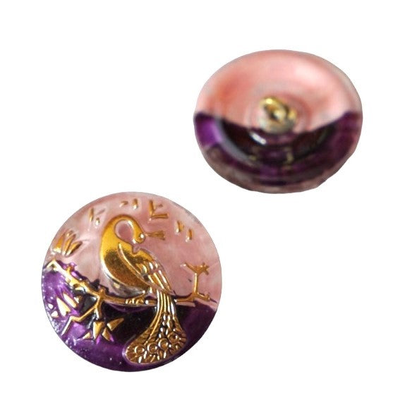 1 pcs Hand Painted Glass Buttons with ornament, size 10 (22.5 mm), Czech Republic