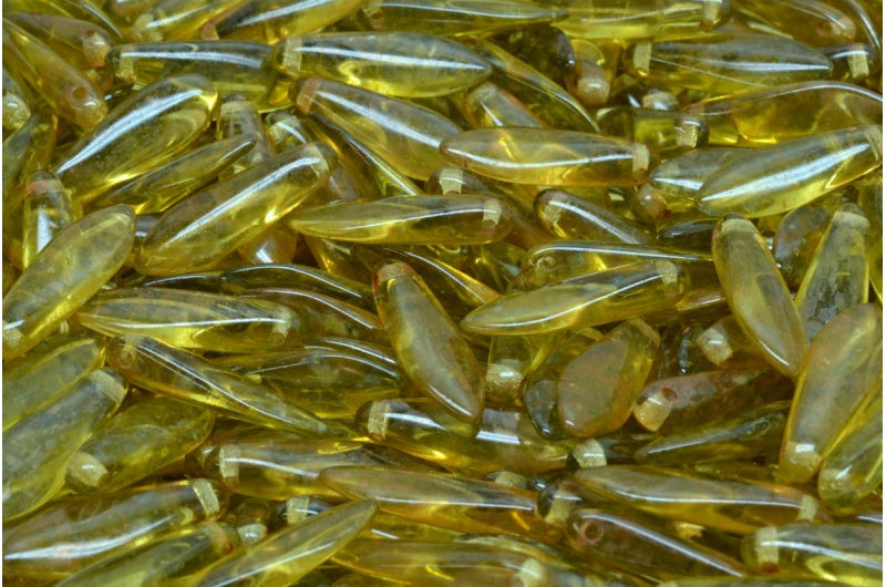 ダガービーズ、透明グリーントラバーチン(50230-86800)、ガラス、チェコ共和国