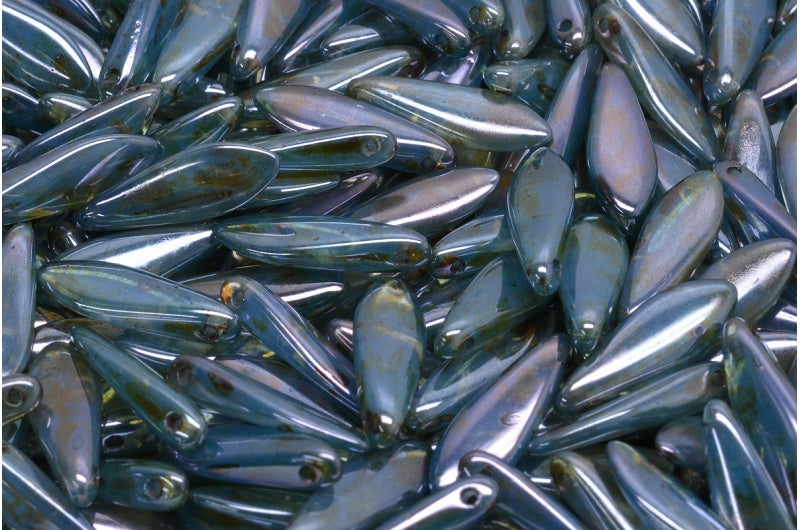 Dagger Beads, Opal Blue Stain With Luster Blue (31010-65431), Glass, Czech Republic