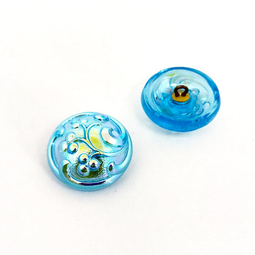 1 pcs Hand Painted Glass Buttons with ornament, size 10 (22.5 mm), Czech Republic