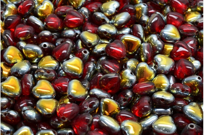 ハートビーズ、ルビーレッドジェットボルケーノ(90080-28001)、ガラス、チェコ共和国