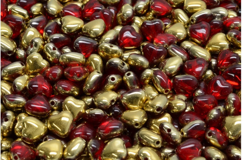 Heart Beads, Ruby Red Gold (90080-26441), Glass, Czech Republic