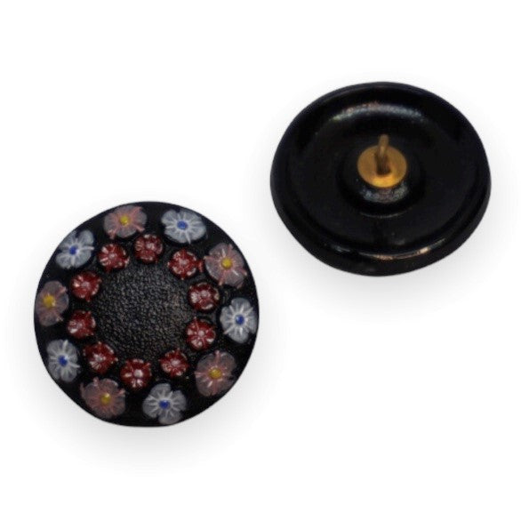 1 pcs Hand Painted Glass Buttons with ornament, size 10 (22.5 mm), Czech Republic