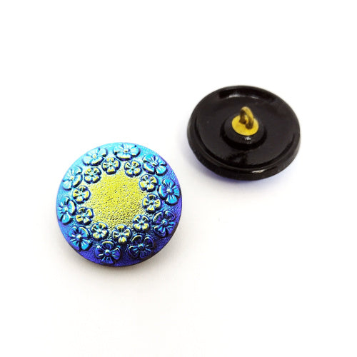 1 pcs Hand Painted Glass Buttons with ornament, size 10 (22.5 mm), Czech Republic