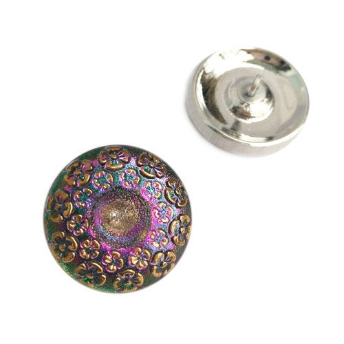 1 pcs Hand Painted Glass Buttons with ornament, size 10 (22.5 mm), Czech Republic