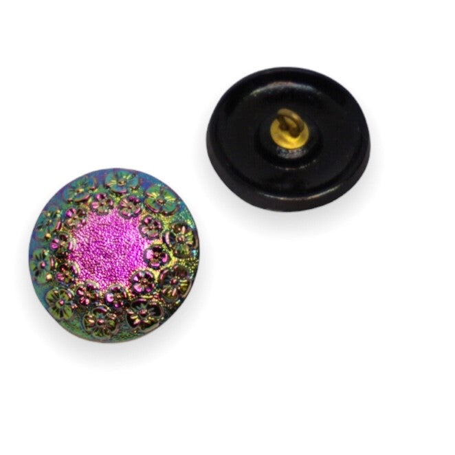 1 pcs Hand Painted Glass Buttons with ornament, size 10 (22.5 mm), Czech Republic