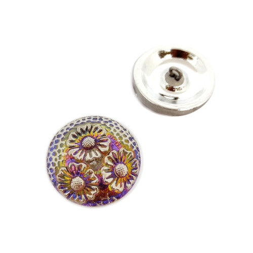 1 pcs Hand Painted Glass Buttons with ornament, size 10 (22.5 mm), Czech Republic