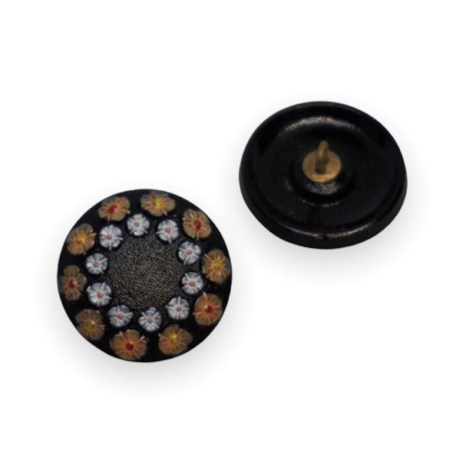 1 pcs Hand Painted Glass Buttons with ornament, size 10 (22.5 mm), Czech Republic