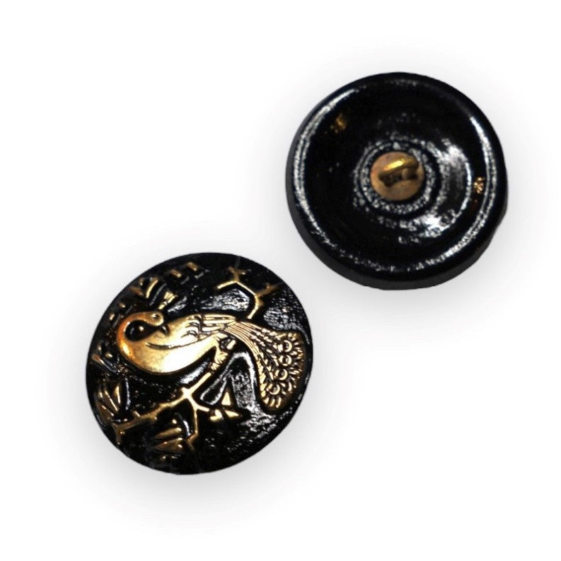 1 pcs Hand Painted Glass Buttons with ornament, size 10 (22.5 mm), Czech Republic