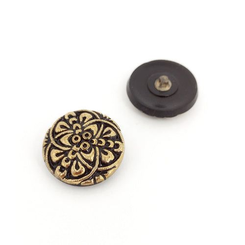 1 pcs Hand Painted Glass Buttons with ornament, size 10 (22.5 mm), Czech Republic