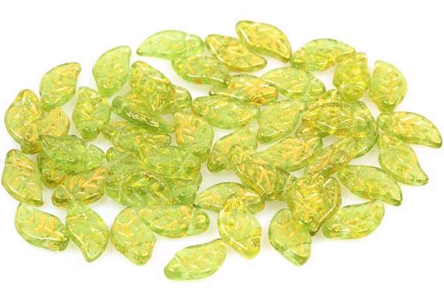 Leaf Beads 6 x 12 mm, Transparent Green 56902 (50230-56902), Bohemia Crystal Glass, Czechia 11109038