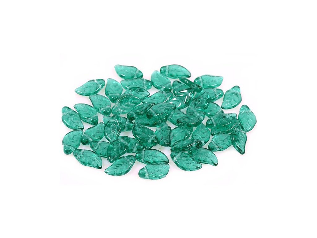 Leaf Beads Transparent Green Emerald Glass Czech Republic