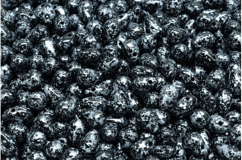 ドロップビーズ、ブラックツイードシルバー(23980-45702)、ガラス、チェコ共和国