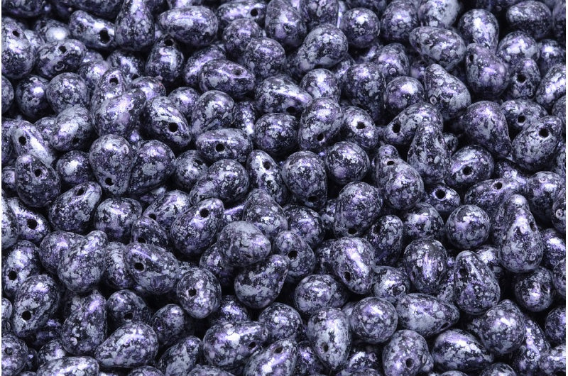 ドロップビーズ、ブラックツイードバイオレット(23980-45710)、ガラス、チェコ共和国
