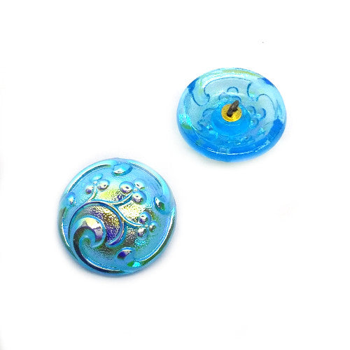 1 pcs Hand Painted Glass Buttons with ornament, size 12 (27 mm), Czech Republic