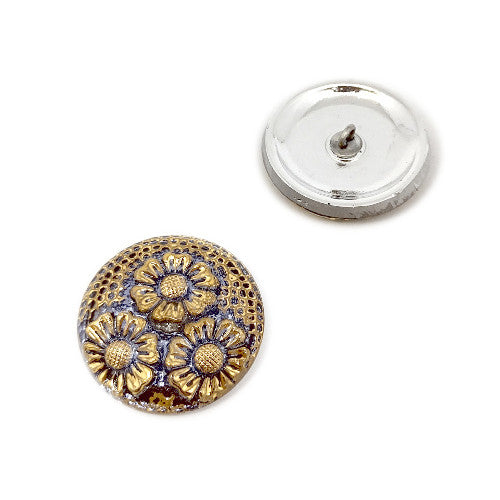 1 pcs Hand Painted Glass Buttons with ornament, size 12 (27 mm), Czech Republic