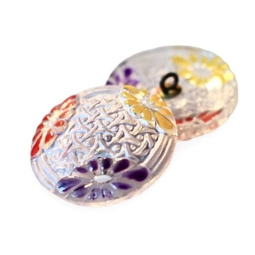 1 pcs Hand Painted Glass Buttons with ornament, size 12 (27 mm), Czech Republic