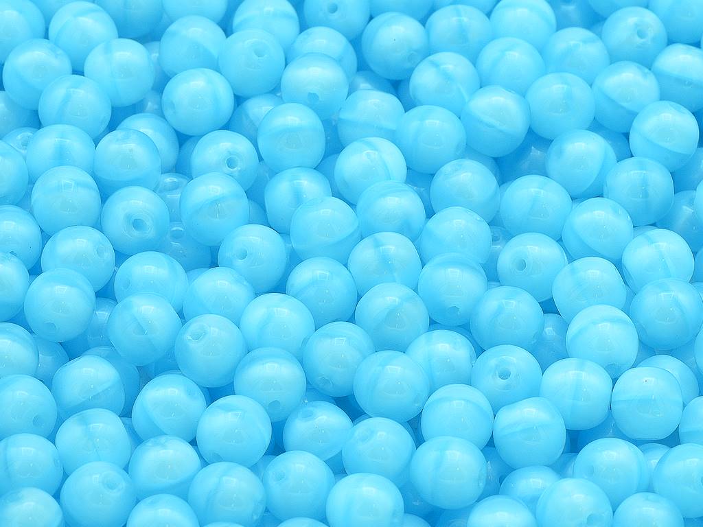 Round Pressed Beads 6 mm, Opal Aqua (61000), Bohemia Crystal Glass, Czechia 11119001