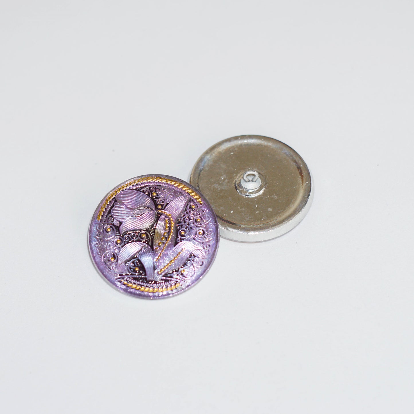 1 pcs Hand Painted Glass Buttons with ornament, size 14 (31.5 mm), Czech Republic