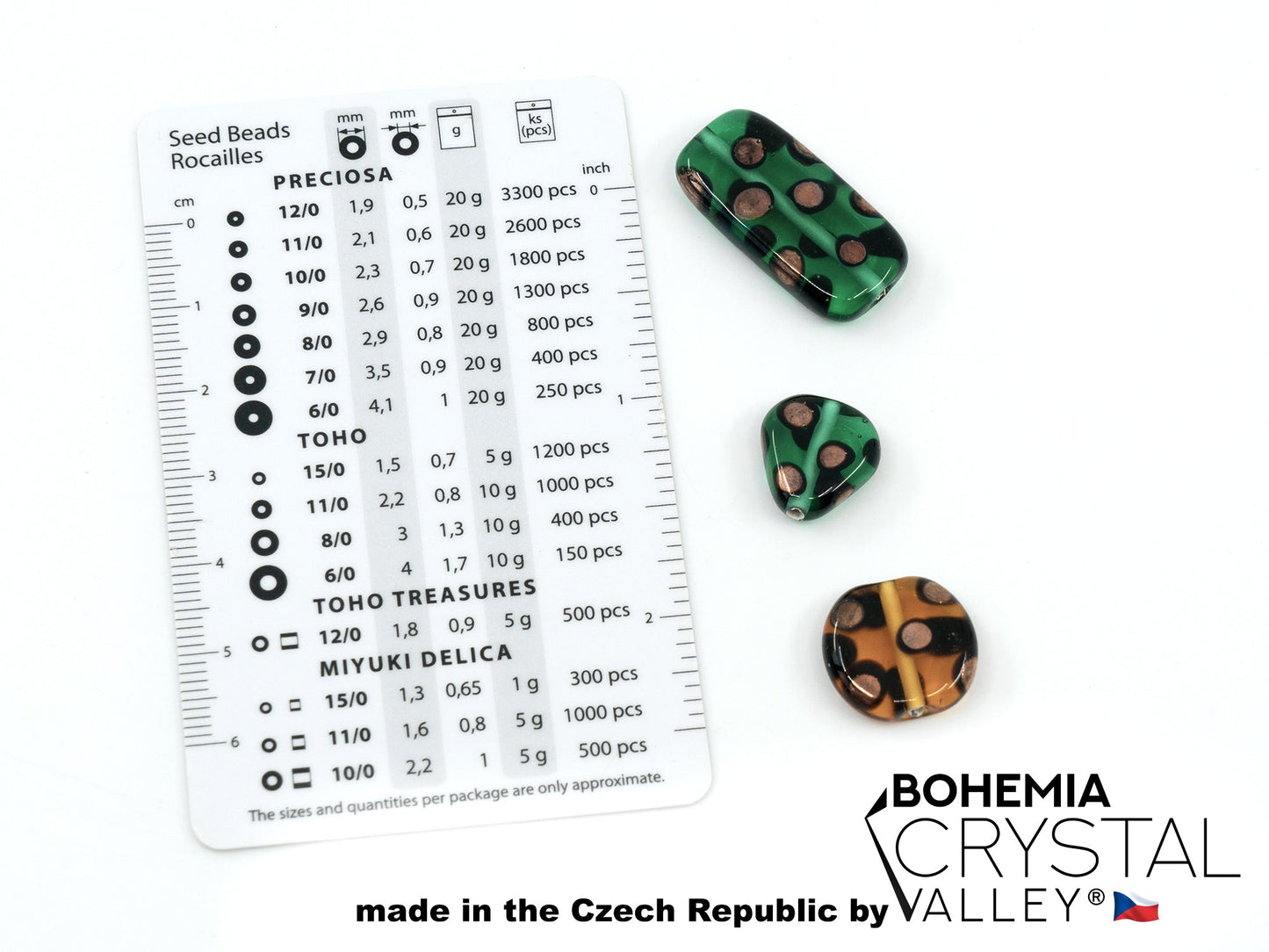 30 pcs Lampwork Beads 713 / Flat Square/Rectangle (271-10-111), Handmade, Preciosa Glass, Czech Republic