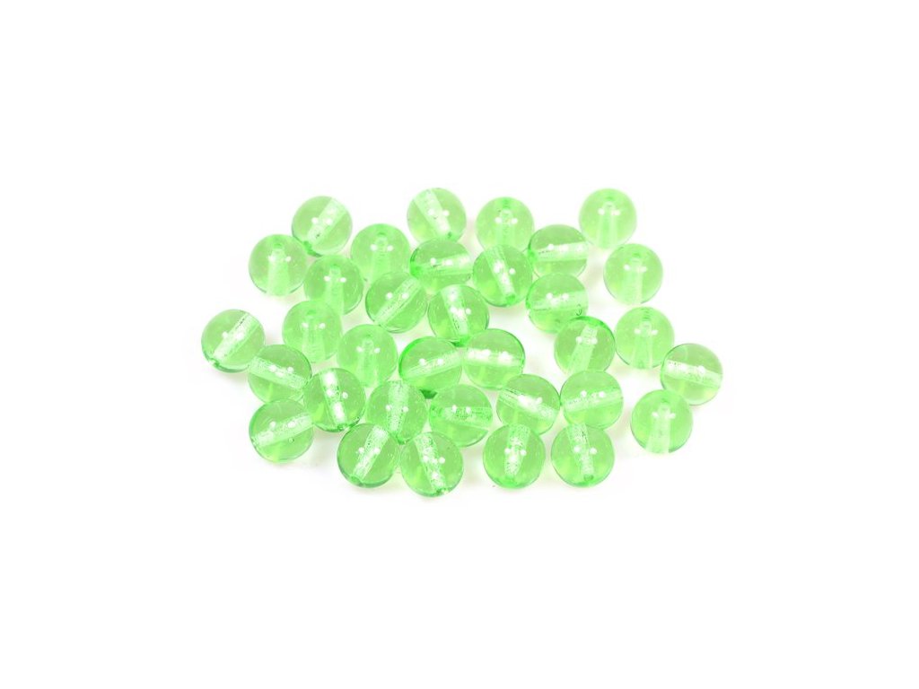 Round Pressed Beads Transparent Green Glass Czech Republic