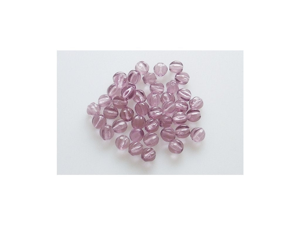 Melon Round Beads Transparent Light Amethyst Glass Czech Republic