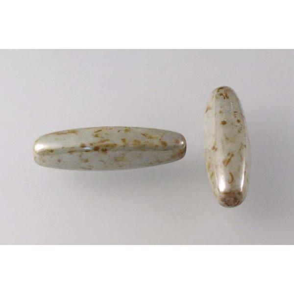 Pressed Beads Oval Olive 22 x 8 mm, Chalk White Stain With Luster Green (3000-65455), Bohemia Crystal Glass, Czechia 11129008