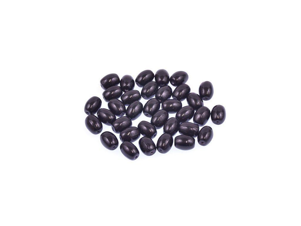 Pressed Beads Oval Olive Black Glass Czech Republic