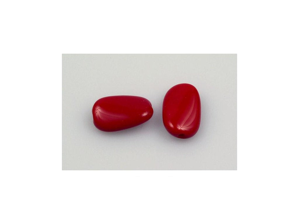 Pressed Beads Oval Opaque Red Glass Czech Republic