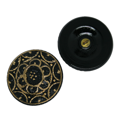 1 pcs Hand Painted Glass Buttons with ornament, size 14 (31.5 mm), Czech Republic