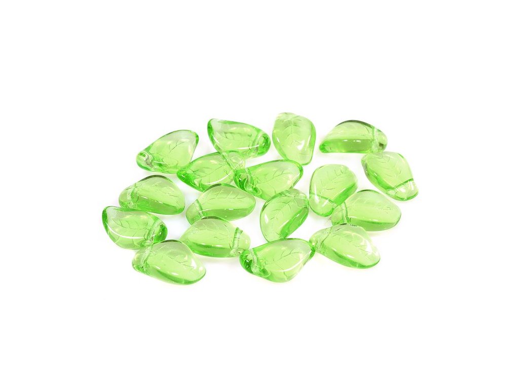 Pressed Beads Leaf Transparent Green Glass Czech Republic