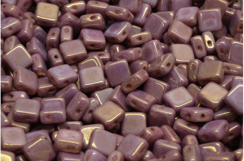 フラットシルキービーズ - 2穴、ホワイトラスターバイオレットフルコーティング(02010-14496)、ガラス、チェコ共和国