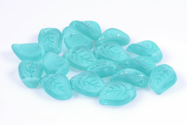 Wavy Leaf Beads 9 x 14 mm, Transparent Aqua Matte (60210-84110), Bohemia Crystal Glass, Czechia 11130078