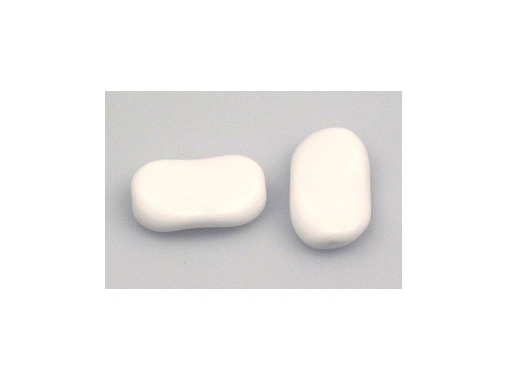 Pressed Beads Oval Chalk White Glass Czech Republic