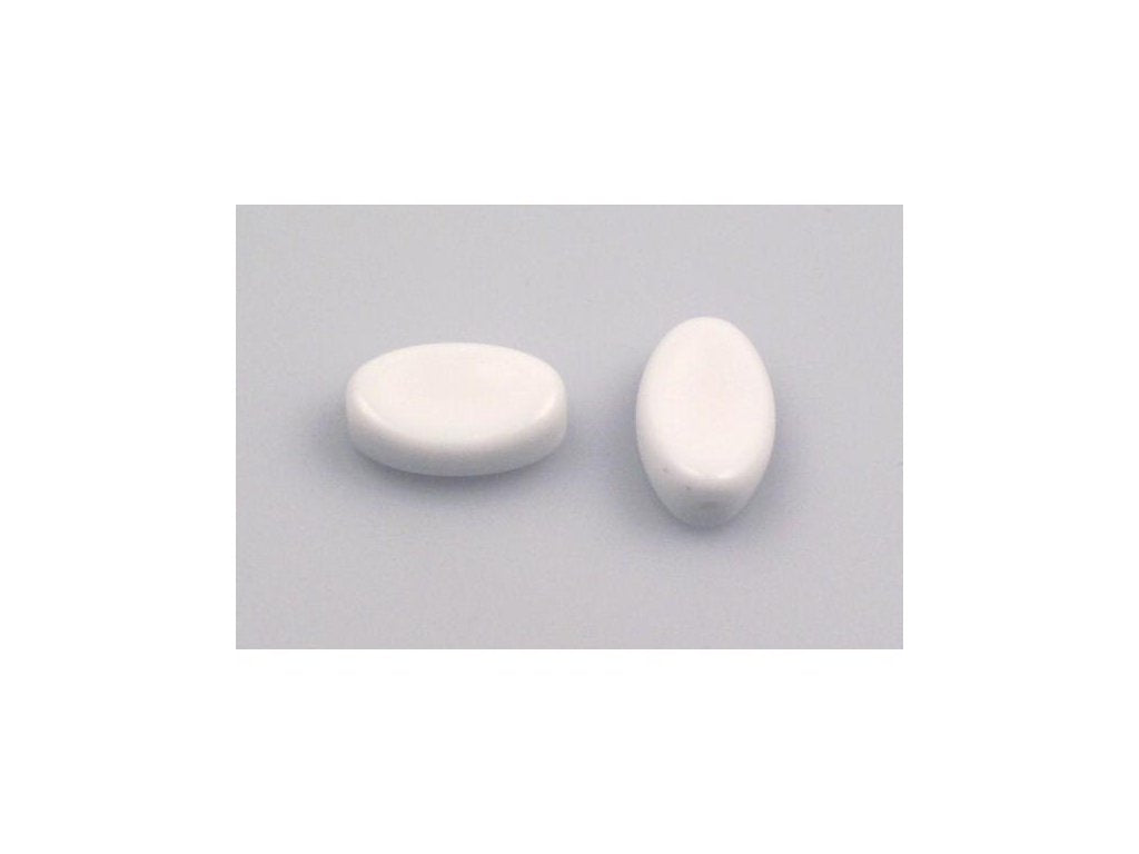 Pressed Beads Oval Chalk White Glass Czech Republic