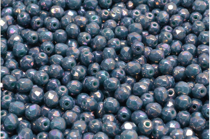 ファセット加工ラウンドビーズ、ターコイズネビュラ(63130-15001)、ボヘミアクリスタルガラス、チェコ共和国